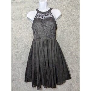 Cocktail Party Dress Floral Lace Tulle Black Halter Dressystar Womens Size Small